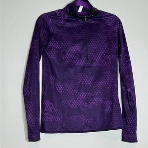 UNDER ARMOUR Mileage S Purple Print 1/2 Zip Run Fitted Pullover Thumbholes EUC